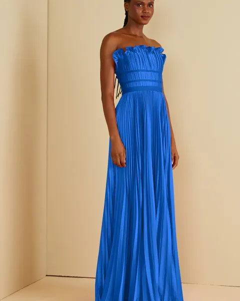 Vestido largo AMUR azul strapless