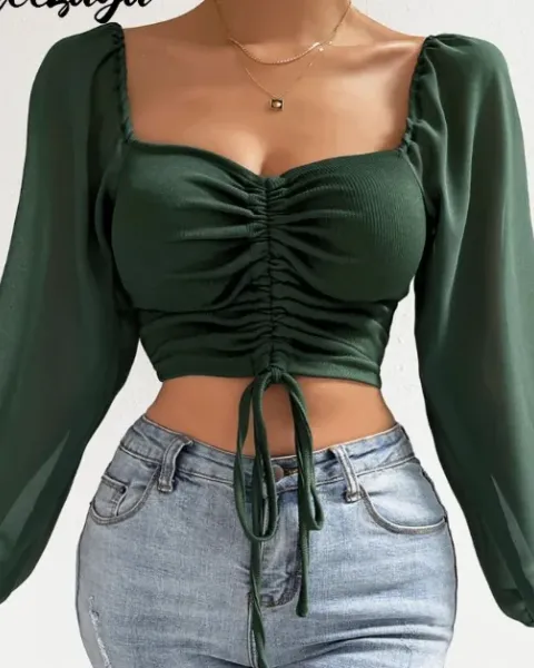 crop top verde manga larga talla M