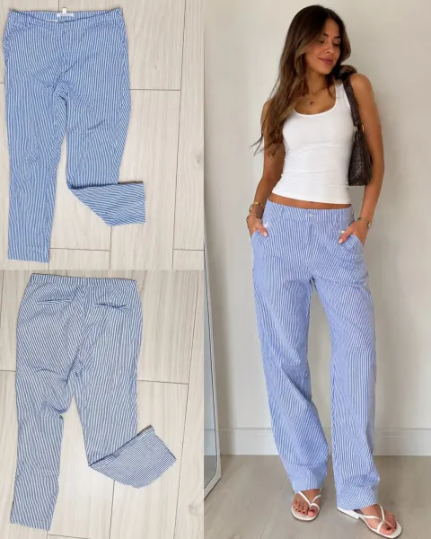 Pantalón de rayas azul y blanco