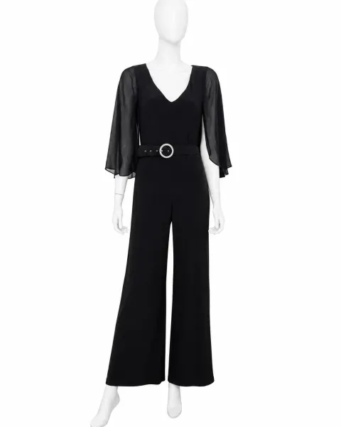 Jumpsuit negro elegante con cinturón de hebilla joya
