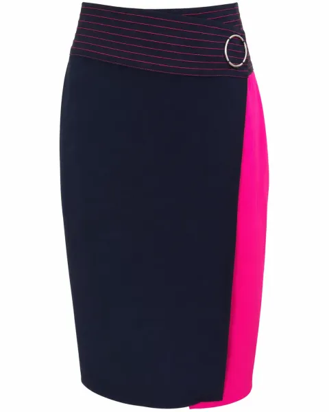 Falda lápiz bicolor con detalle de argolla metálica | Talla 4