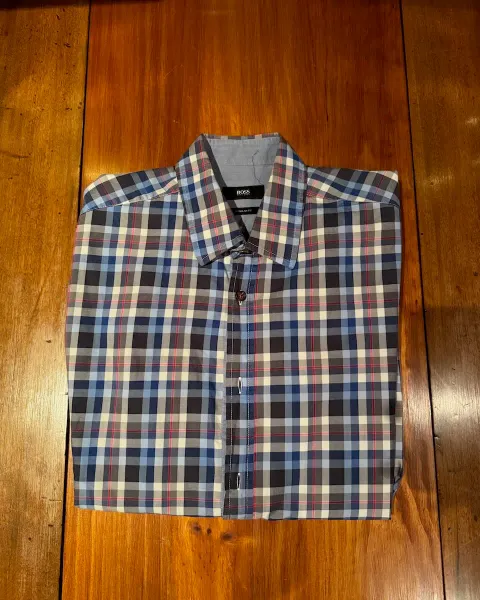 Camisa Hugo Boss Regular Fit Cuadros Manga Larga Talla M