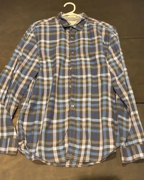 👔 Camisa Calvin Klein Cuadros Azul/Gris (Talla M)