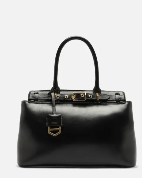 Tote Negro de Cuero Grande con Charm Bag Victoria
