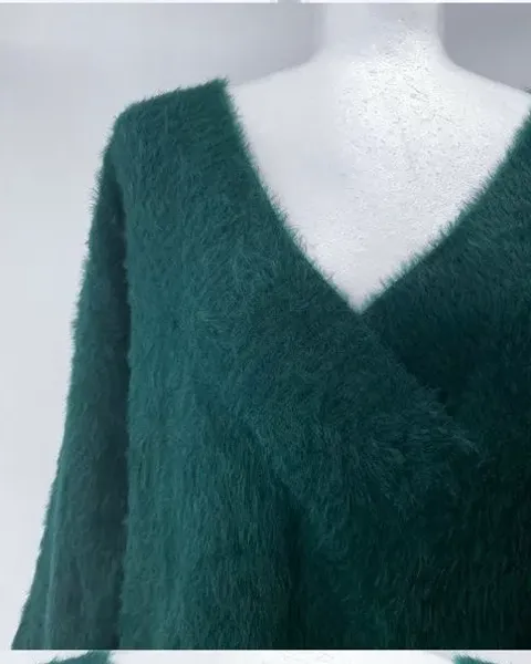 Abrigo textura Fuzzy Verde esmeralda