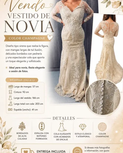 ✨ Vestido de novia color champagne – Elegancia y exclusividad L ✨